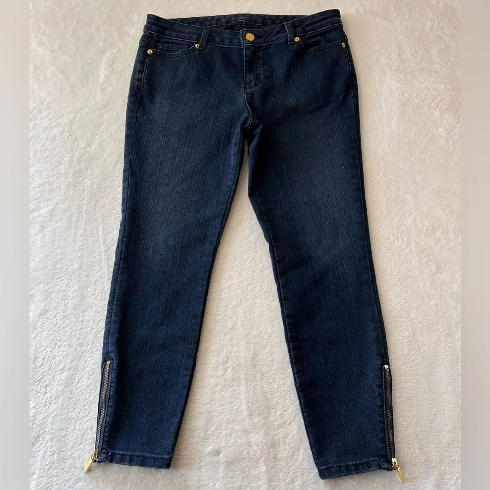 Michael Kors Women's Jeans Size 6P Blue Denim Skinny Stretch Ankle Zip Logo
